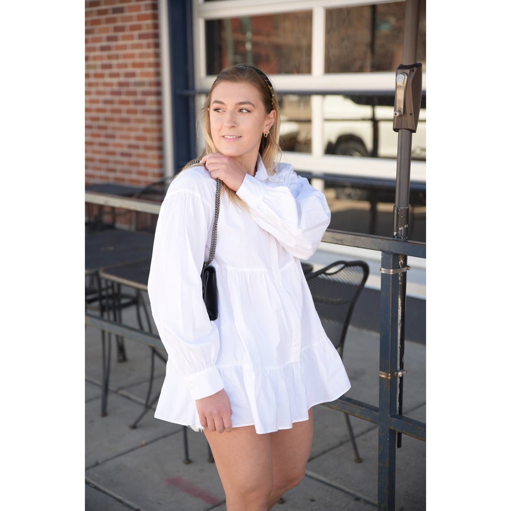 White Topshop Ruffle Tiered Babydoll Style Button Down Top Size 2